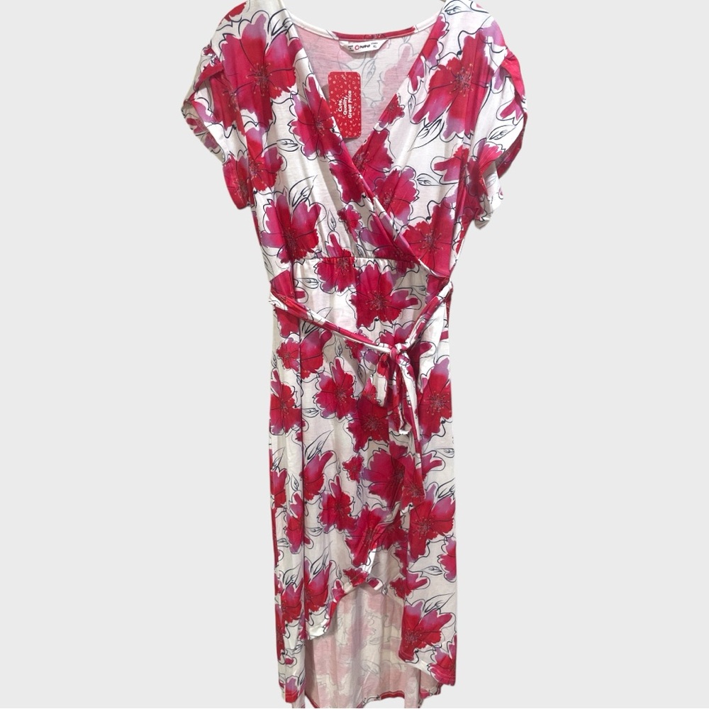 Maternity Nursing Pink Floral Faux Wrap Dress Size - Picture 3 of 11